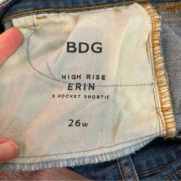 BDG High Rise "Erin" White Stripe Blue 5  Pocket Shortie 26W Small - Picture 4 of 5
